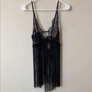 Victoria's Secret Black Fringe Lace Chemise